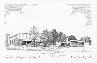 pen and ink drawing of West-Ark building